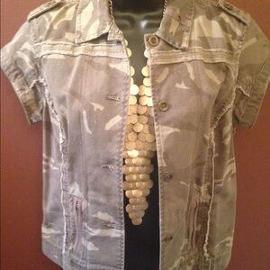 Short Sleeve Distressed Camo Jacket
